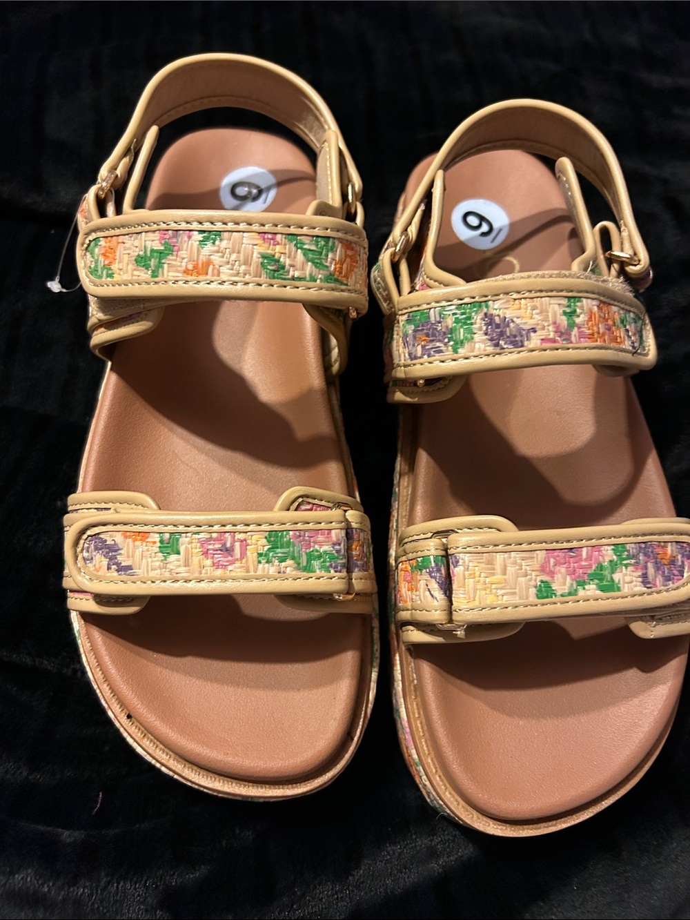 Women’s Tan Floral Strap Sandals - Comfortable Adjustable Fit